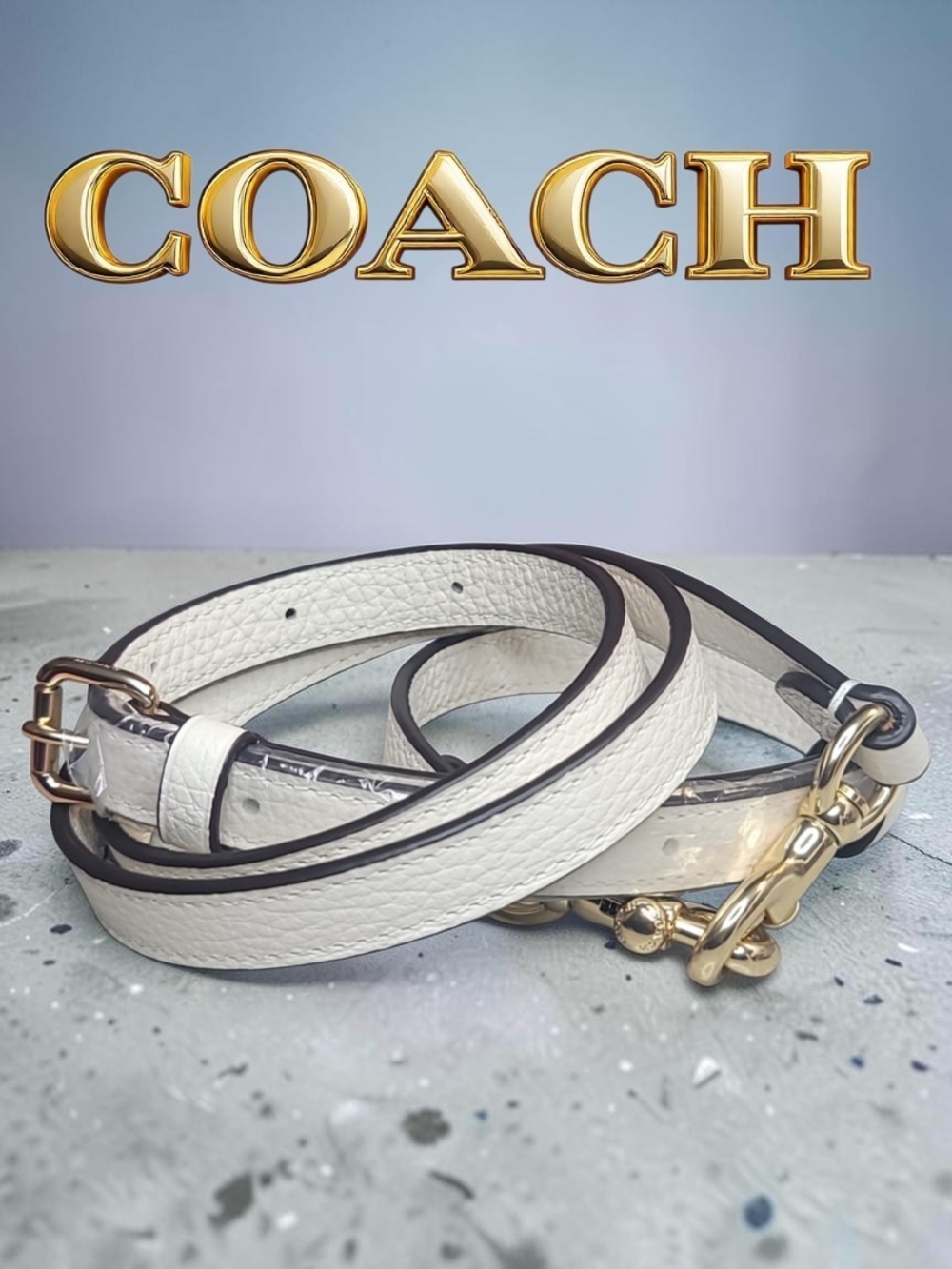 Coach Cream Pebbled Leather Strap with Gold Hardware New